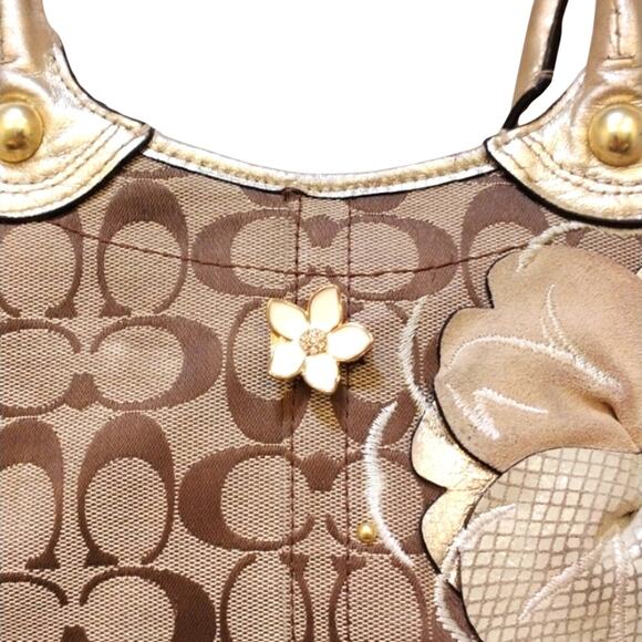 Y2K COACH Shoulder Bag 16x9 GOLD Leather Flowers Monogram Limited Edition VNTG - Picture 16 of 16
